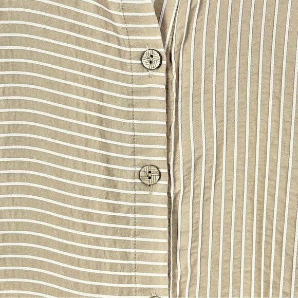 Pure Lagenlook Mixed Stripe Tunic Top SZ 38 US Medium Button Up Tan White - Picture 5 of 8